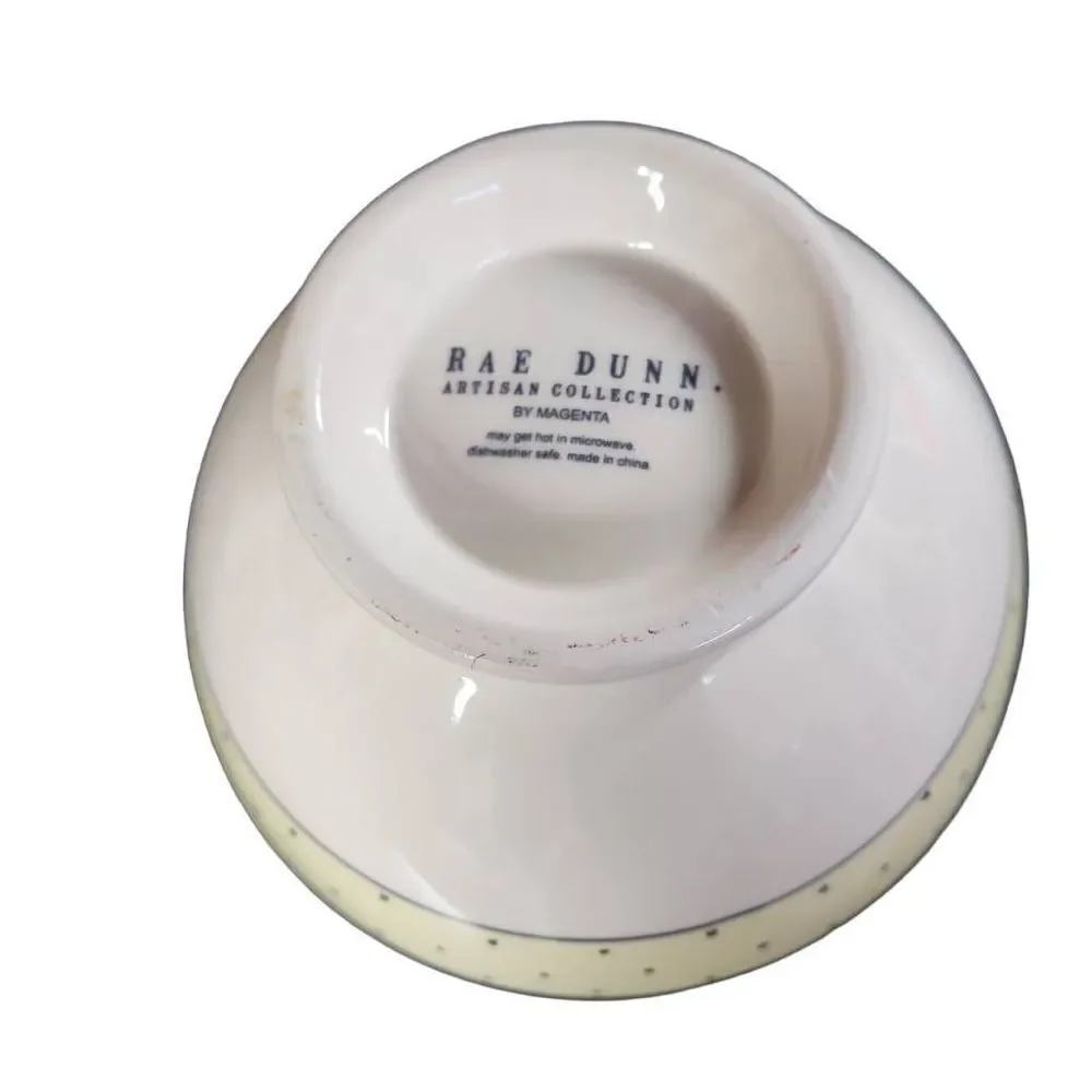 Rae Dunn White Yellow Black Dot Yum Bowl